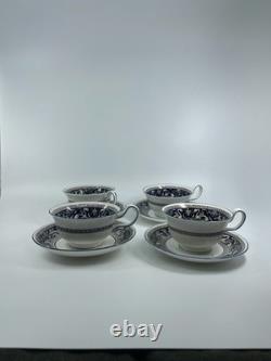 Wedgwood Florentine W1956 Blue Navy Cup & Saucer Set of 4 Bone China England