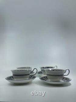 Wedgwood Florentine W1956 Blue Navy Cup & Saucer Set of 4 Bone China England