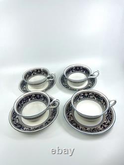 Wedgwood Florentine W1956 Blue Navy Cup & Saucer Set of 4 Bone China England