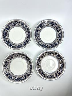 Wedgwood Florentine W1956 Blue Navy Cup & Saucer Set of 4 Bone China England