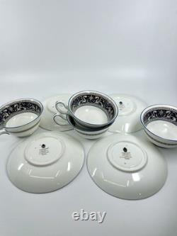 Wedgwood Florentine W1956 Blue Navy Cup & Saucer Set of 4 Bone China England