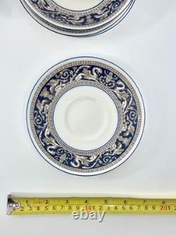 Wedgwood Florentine W1956 Blue Navy Cup & Saucer Set of 4 Bone China England