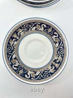 Wedgwood Florentine W1956 Blue Navy Cup & Saucer Set of 4 Bone China England