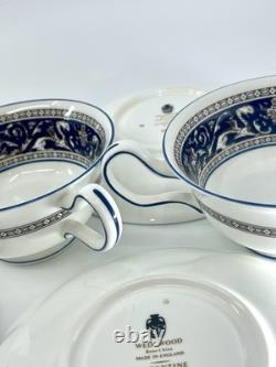 Wedgwood Florentine W1956 Blue Navy Cup & Saucer Set of 4 Bone China England