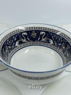 Wedgwood Florentine W1956 Blue Navy Cup & Saucer Set of 4 Bone China England