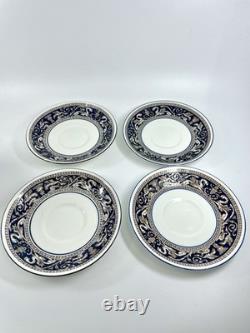 Wedgwood Florentine W1956 Blue Navy Cup & Saucer Set of 4 Bone China England