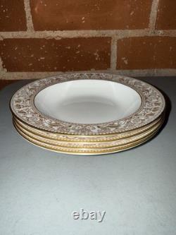 Wedgwood Gold Florentine 8 Soup Bowls Bone China England Set of 4