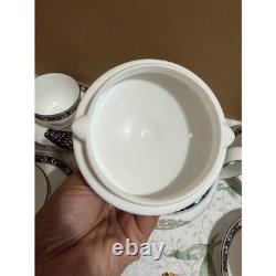 Wedgwood Runnymede Blue Teapot 4 Teacups Saucers Set W4472 Bone China England