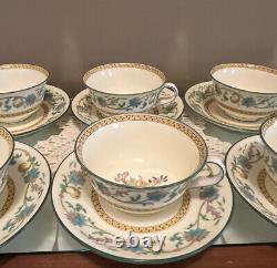 Wedgwood Shah Bone China Footed Bouillon Cup & Saucer Floral Trim W734 Set Of 10