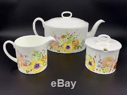 Wedgwood Summer Bouquet 3 Pieces Tea Set Teapot Creamer Sugar Bone China England