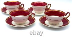 Wedgwood Swinburne Ruby Footed Teacups And Saucers Set Of 4 Bone China England