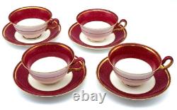 Wedgwood Swinburne Ruby Footed Teacups And Saucers Set Of 4 Bone China England