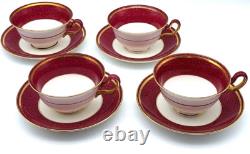 Wedgwood Swinburne Ruby Footed Teacups And Saucers Set Of 4 Bone China England