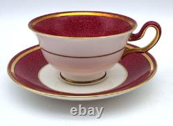 Wedgwood Swinburne Ruby Footed Teacups And Saucers Set Of 4 Bone China England