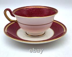 Wedgwood Swinburne Ruby Footed Teacups And Saucers Set Of 4 Bone China England