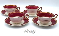Wedgwood Swinburne Ruby Footed Teacups And Saucers Set Of 4 Bone China England