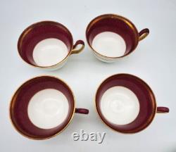 Wedgwood Swinburne Ruby Footed Teacups And Saucers Set Of 4 Bone China England