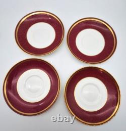 Wedgwood Swinburne Ruby Footed Teacups And Saucers Set Of 4 Bone China England