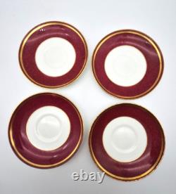 Wedgwood Swinburne Ruby Footed Teacups And Saucers Set Of 4 Bone China England
