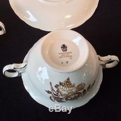 Wedgwood Tonquin Set 4 Cream Soup Bowls & Under Plates Bone China England W2488