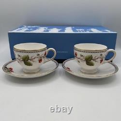 Wedgwood Wild Strawberry Archive Cup Saucers Set Of 2 Pair Bone China England