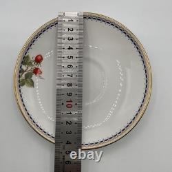 Wedgwood Wild Strawberry Archive Cup Saucers Set Of 2 Pair Bone China England