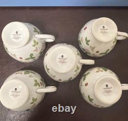 Wedgwood Wild Strawberry Cup & Saucer Set of 5 Bone China England Tea Set CS 5