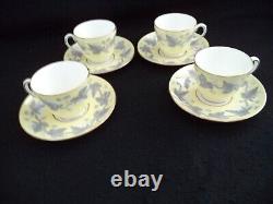 Wedgwood china Josephine 4 ftd cups saucers yellow w gray-silver leaves berries